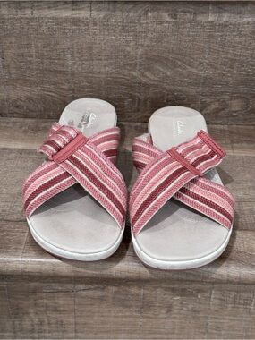 Clarks Kids Pink and Cream Striped Crossband Sandals